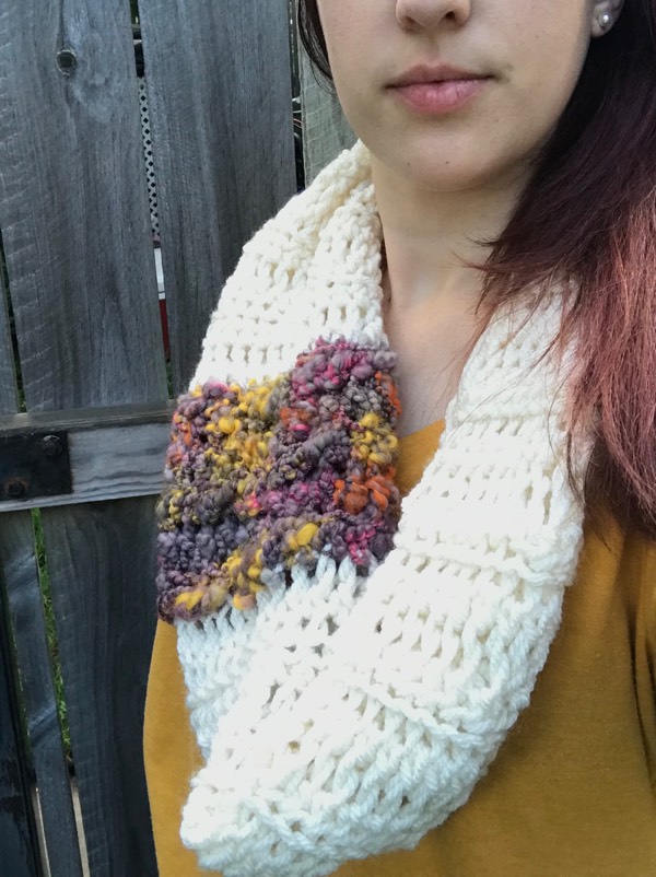 Cowl featuring my handspun art yarn